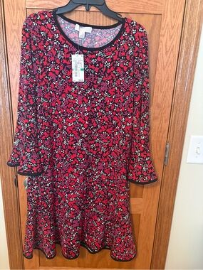 Michael Kors Black Dress with Scarlet and White Floral Print